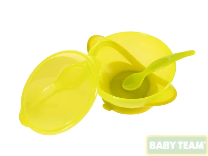 Тарелка на присоске с крышкой и ложкой зеленая Baby team 290 мл 6+ арт 6002 - Фото 1 Тарелка на присоске с крышкой и ложкой зеленая Baby team 290 мл 6+ арт 6002 - изображение 1