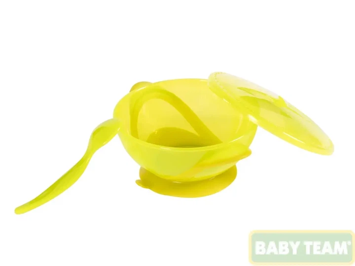 Тарелка на присоске с крышкой и ложкой зеленая Baby team 290 мл 6+ арт 6002 - Фото 2 Тарелка на присоске с крышкой и ложкой зеленая Baby team 290 мл 6+ арт 6002 - изображение 2