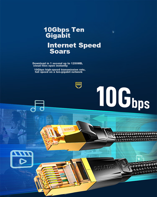Патч-корд SAMZHE RJ7080M Cat 7 экранированный 10 Гбит/с 8 м Черный - изображение 4
