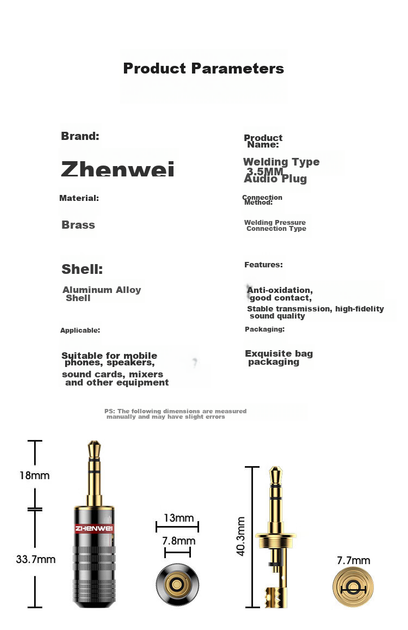 Разъемы ZHENWEI Mini Jack 3.5 мм стерео под пайку, позолоченные, 4 шт (ZW-YPZ052) - изображение 7