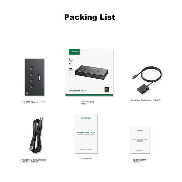 KVM-перемикач Ugreen 90810 4-портовий HDMI 4K - Фото 11 KVM-перемикач Ugreen 90810 4-портовий HDMI 4K - зображення 11