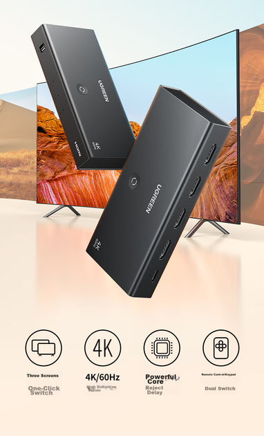 Перемикач UGREEN 90800 HDMI 2.0 4K 60 Гц - Фото 2 Перемикач UGREEN 90800 HDMI 2.0 4K 60 Гц - зображення 2