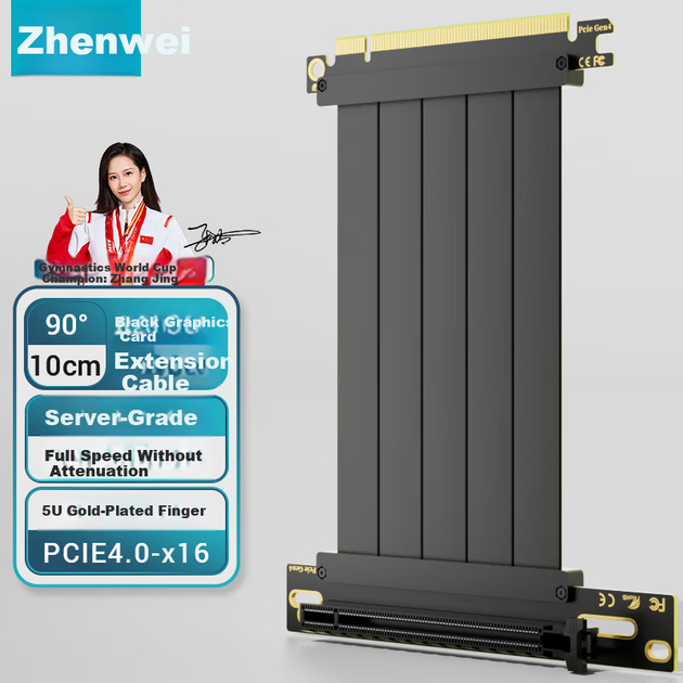 Райзер ZHENWEI PCIe 4.0 x16 10 см, подключения под кутом 90°, черный (ZW-PCIE61) - изображение 3