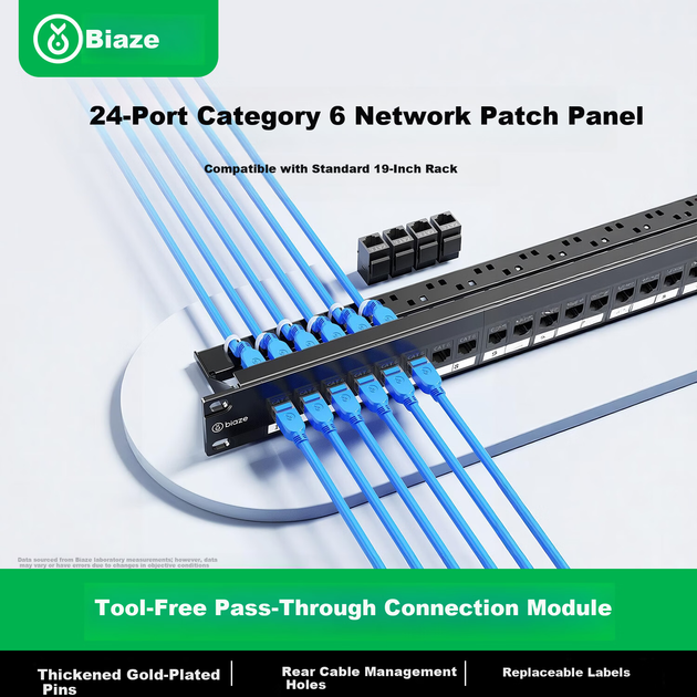 Патч-панель Biaze TT86 24 порти Cat 6 UTP у зборі з органайзером - Фото 2 Патч-панель Biaze TT86 24 порти Cat 6 UTP у зборі з органайзером - зображення 2