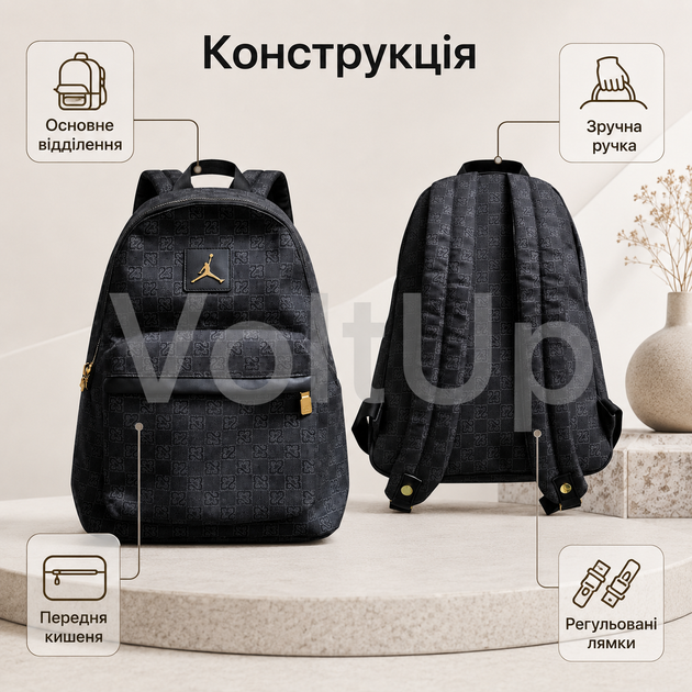 Міський рюкзак Nike Air Jordan Monogram середнього розміру зі шкіряними вставками, металевими регуляторами та 2 відділеннями - зображення 5
