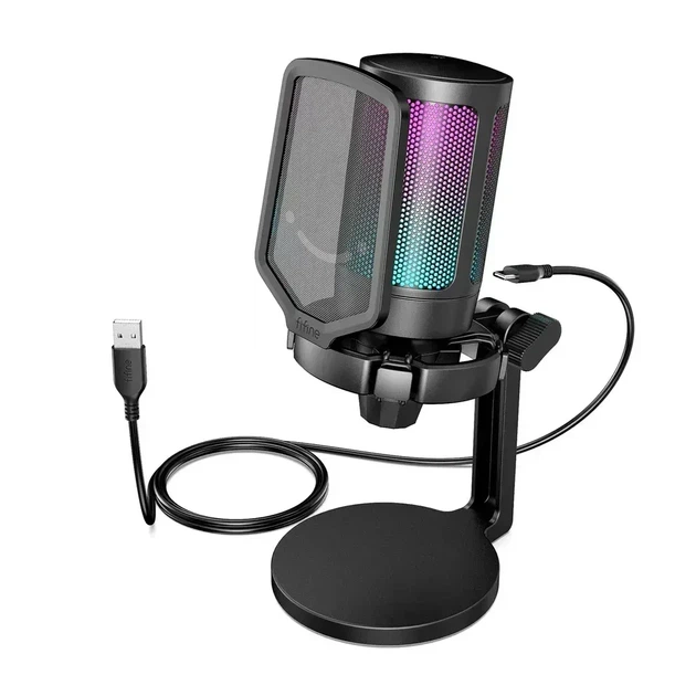 Микрофон Fifine AmpliGame A6 NEO Black, Конденсаторный, Кардиоидный, USB подключения, Plug & Play, RGB подсветкой - Фото 2 Микрофон Fifine AmpliGame A6 NEO Black, Конденсаторный, Кардиоидный, USB подключения, Plug & Play, RGB подсветкой - изображение 2