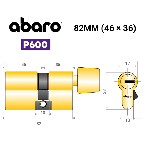 Цилиндр ABARO P600 (модульный) 82T (46*36T) G латунь полированная 5 ключей - изображение 17