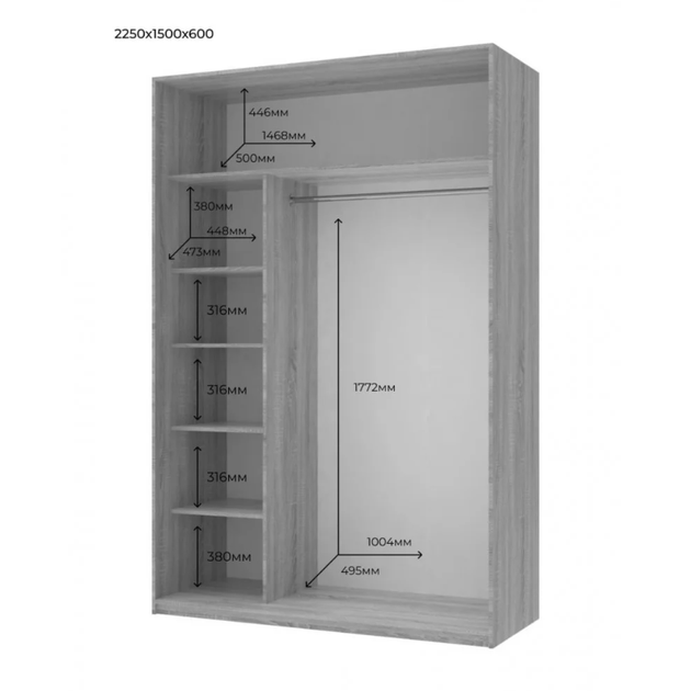 Шкаф-купе с зеркалом Doros Кашемир 150х60х225 - изображение 2