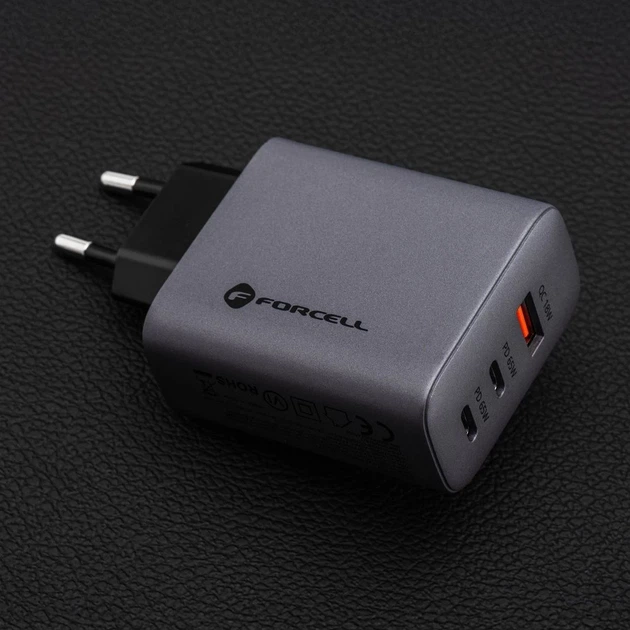 Сетевое зарядное устройство Forcell F-Energy GaN 2 x USB C + USB A QC4.0 PD 4A 65W Grey (5903396231452) - изображение 7