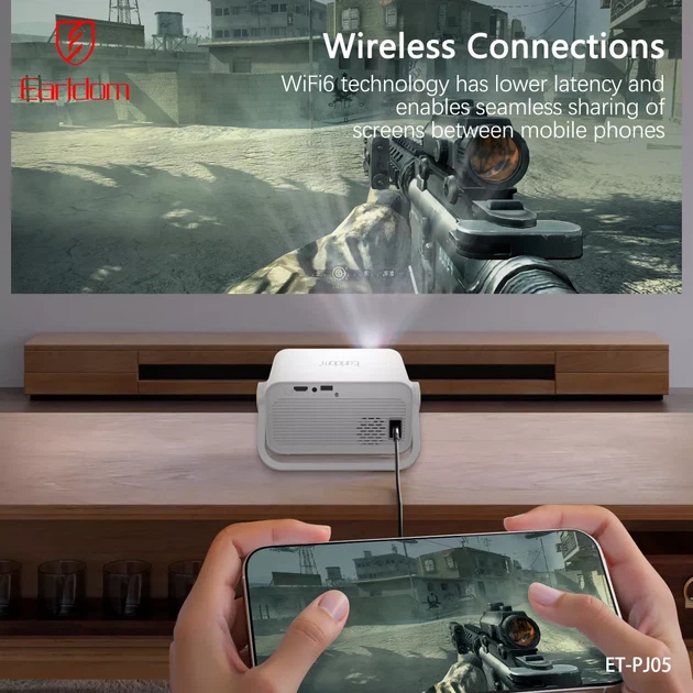 Смарт-проектор Earldom ET-PJ05 Full HD / 4K Android TV Wi-Fi Bluetooth з пульта ДК - Фото 4 Смарт-проектор Earldom ET-PJ05 Full HD / 4K Android TV Wi-Fi Bluetooth з пульта ДК - зображення 4