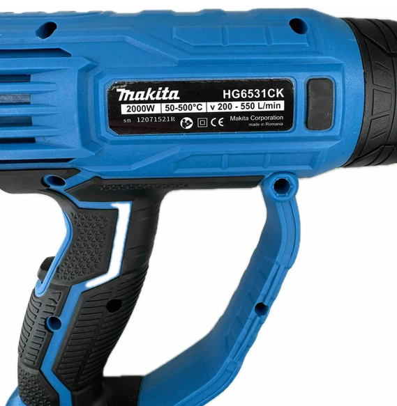 Строительный фен Makita 2000 Вт технический термофен 600°C электрический 500 л мин промышленный с регулировкой температуры горячего воздуха для снятия краски лака сушки пайки размораживания термообработки с насадками кейсом - изображение 4