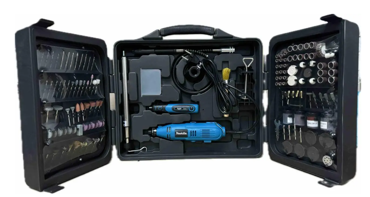 Набор граверов Makita GD0203 DGD801Z 300 Вт сетевой 220 В аккумуляторный 3.7 В электрический прямой шлифовальный инструмент 35000 об мин цанга 1 3.2 мм регулировка скорости 236 насадок гибкий вал для гравировки резки сверления полировки - изображение 2