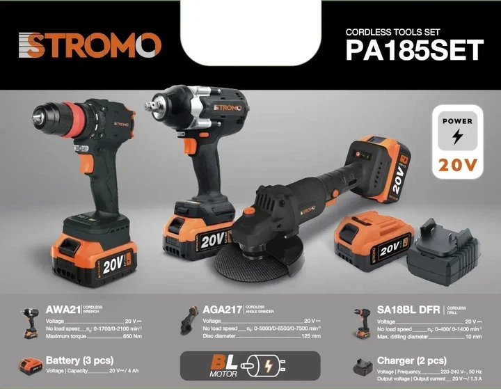 Набор аккумуляторного инструмента Stromo PA185SET 3в1 - Фото 2 Набор аккумуляторного инструмента Stromo PA185SET 3в1 - изображение 2