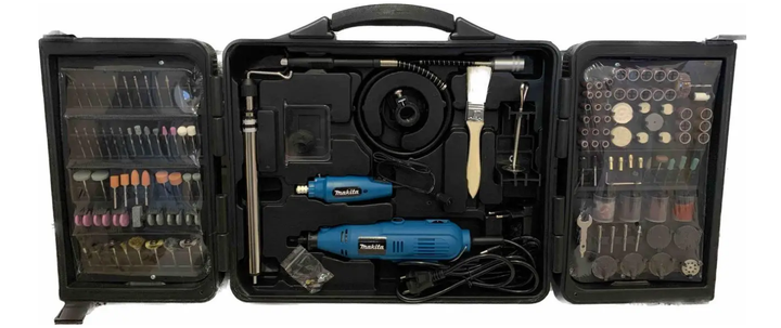 Гравер Makita GD0603 240 Вт электрический прямой шлифовальный инструмент 28000 об мин сетевой 220 В с цангой 3.2 мм регулировкой скорости мини гравером 12 В набором 236 насадок гибким валом для гравировки резки сверления шлифовки в кейсе - изображение 2