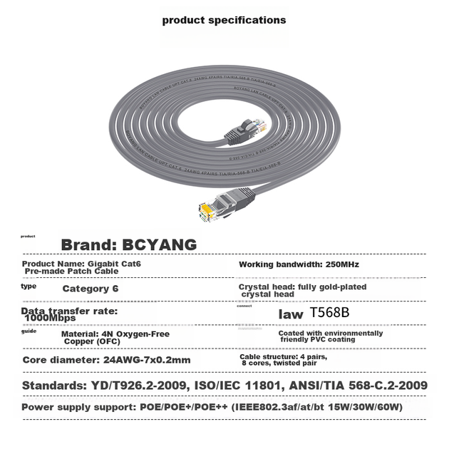 Патч-корд BOYANG BY-620H Cat 6 UTP мідь 1000 Мбіт/с 20 м Сірий - Фото 4 Патч-корд BOYANG BY-620H Cat 6 UTP мідь 1000 Мбіт/с 20 м Сірий - зображення 4
