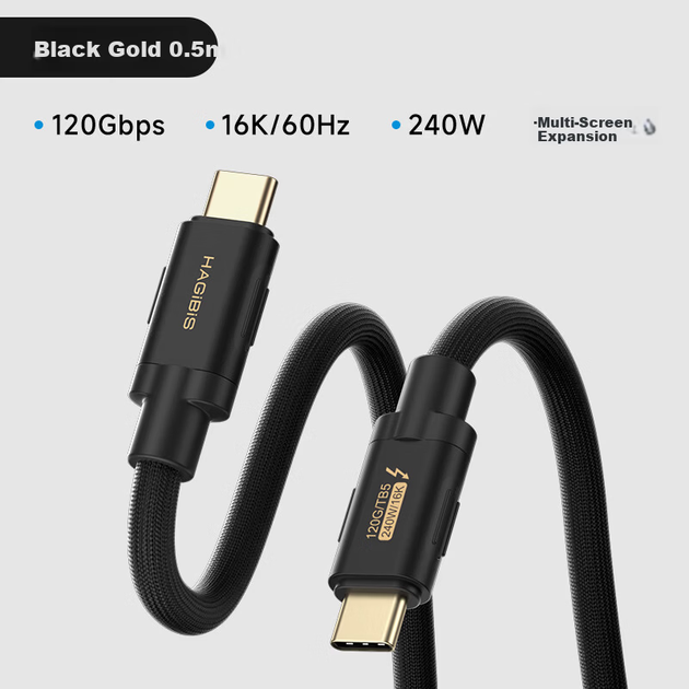 Кабель Hagibis UC50 Thunderbolt - Thunderbolt 120 Гбит/с 16K 240 Вт Black-Gold - изображение 3