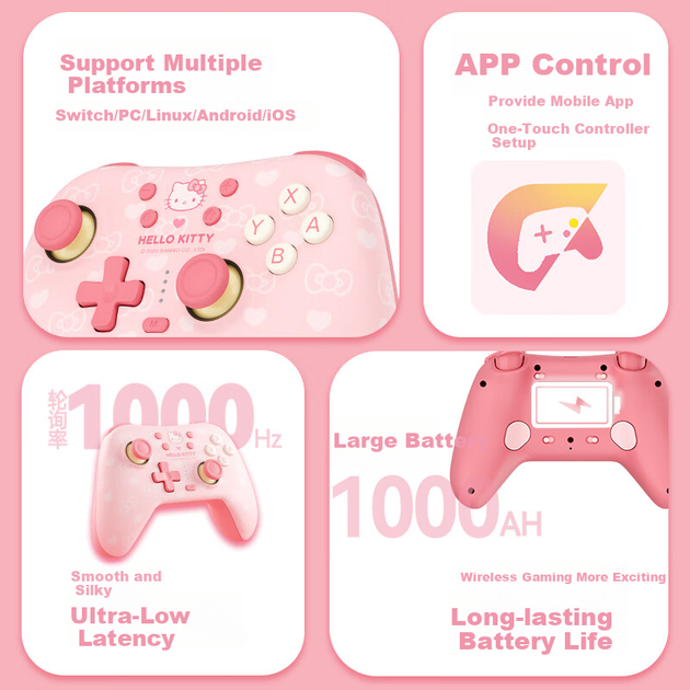 Беспроводной геймпад GeekShare Hello Kitty 50th Anniversary PC/Nintendo Switch/Nintendo Switch 2/iOS Pink (GC1201) - изображение 5