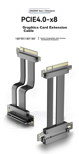 Райзер для відеокарти Zhenwei PCIe 4.0 x8 кутовий 180 градусів, 40 см (ZW-PCIE193) - зображення 3