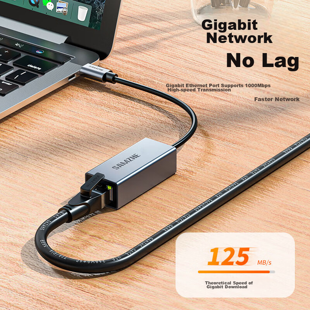 Сетевой адаптер SAMZHE HWK01 / USB Type-C / Gigabit Ethernet / Gold - изображение 2