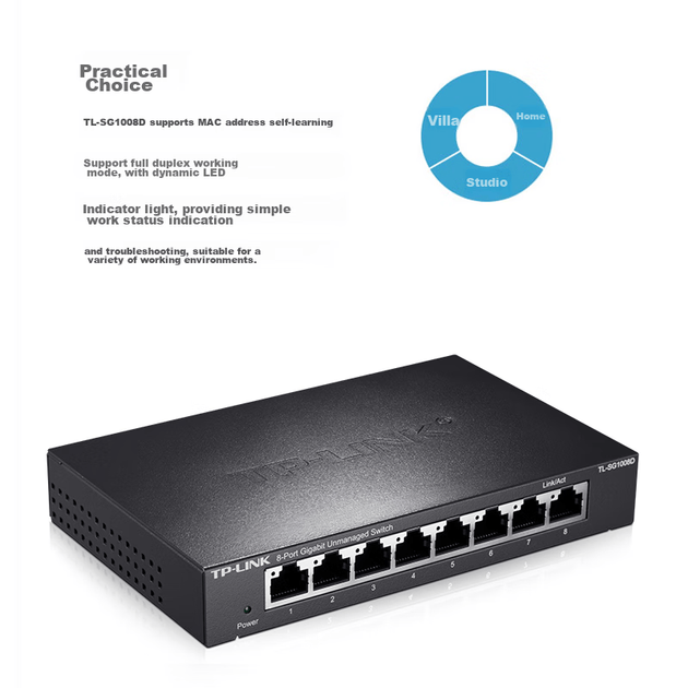 Коммутатор TP-LINK TL-SG1008D, 8 портов Gigabit, металлический корпус - изображение 4