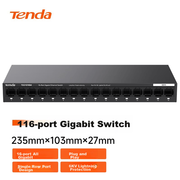 Коммутатор Tenda 16-портовый гигабитный TEG1016M - изображение 2