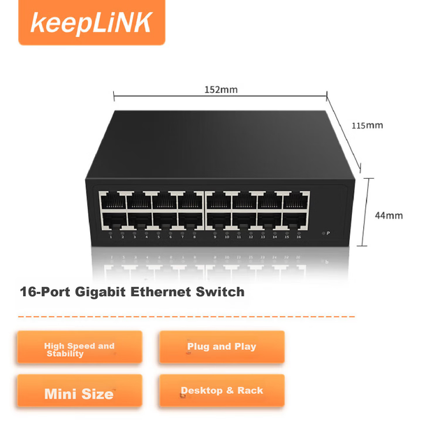 Коммутатор KeepLINK KP-9000, 16 портов Gigabit, для корпоративных сетей и видеонаблюдения - изображение 8