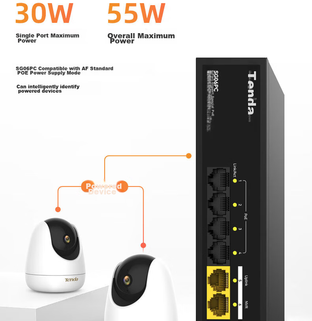 Коммутатор Tenda SG06PC 6 портов, 4 PoE, для видеонаблюдения - изображение 9