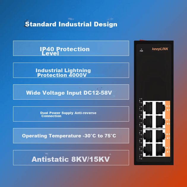 Коммутатор KeepLINK KP-9000 промышленный, 8-портовый - изображение 5