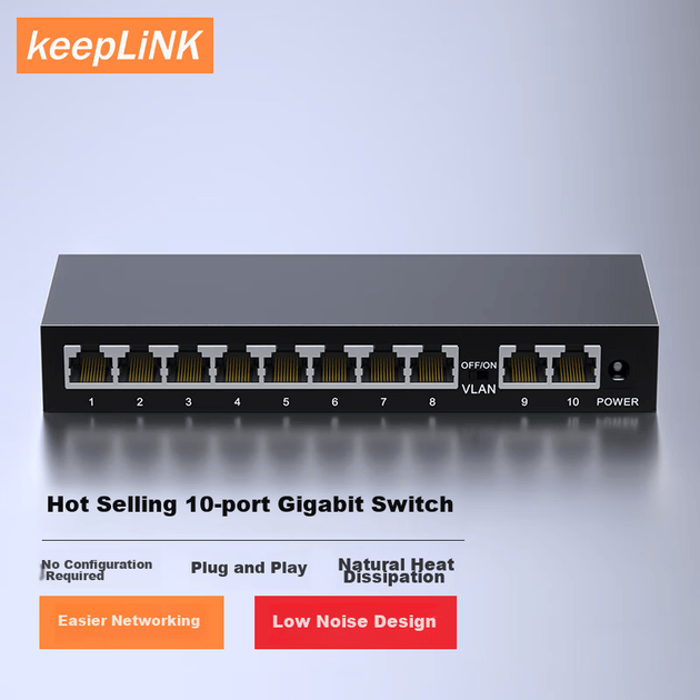Коммутатор KeepLINK KP-9000, 10 портов Gigabit, для дома и офиса - изображение 7
