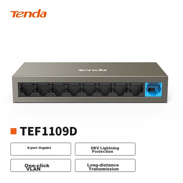Коммутатор Tenda TEF1109D 9 портов 100 Мбит/с - изображение 4