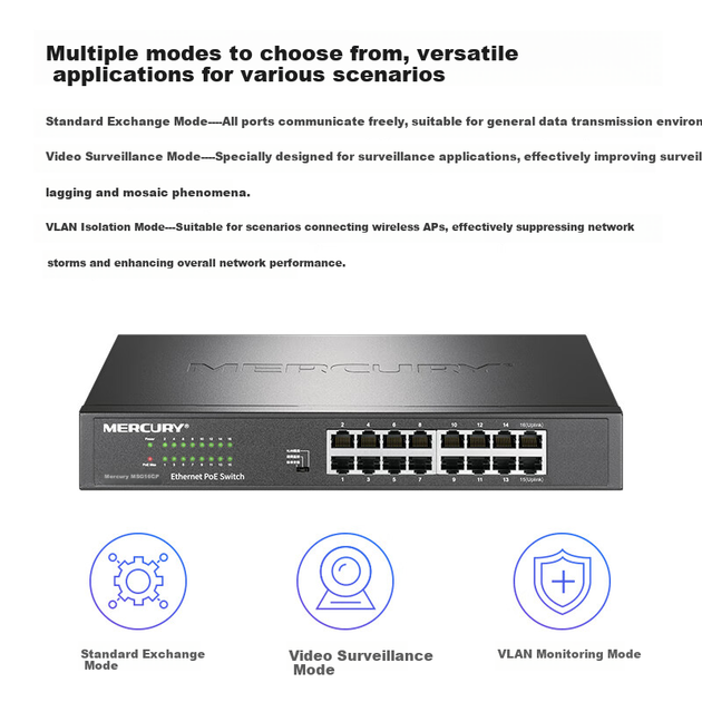 Коммутатор MERCURY 16-портовый гигабитный PoE MSG16CP - Фото 5 Коммутатор MERCURY 16-портовый гигабитный PoE MSG16CP - изображение 5