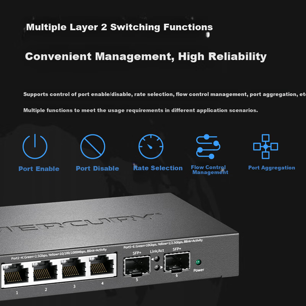 Коммутатор MERCURY 2.5G управляемый, 4×2.5G+2×10G, SE106 Pro - изображение 5