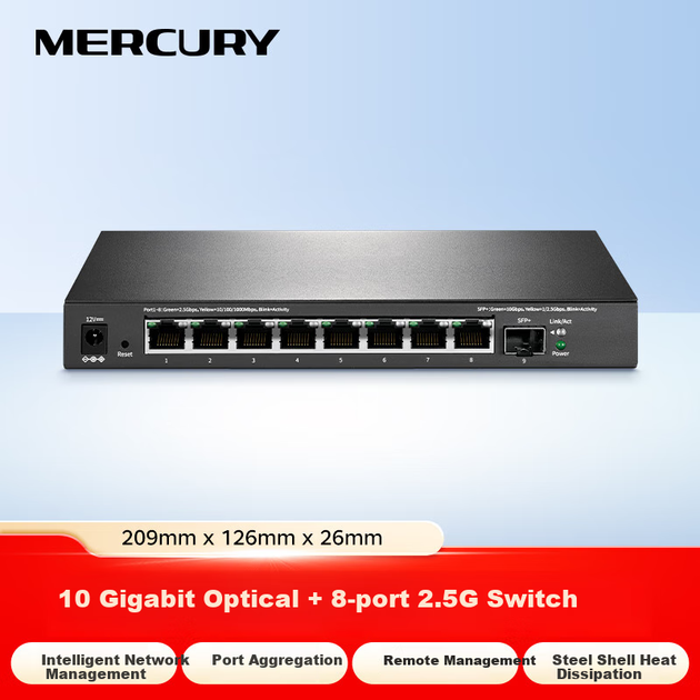 Управляемый коммутатор MERCURY SE109 Pro 2.5G, 8 портов 2.5G + 10G, VLAN, агрегация портов - Фото 5 Управляемый коммутатор MERCURY SE109 Pro 2.5G, 8 портов 2.5G + 10G, VLAN, агрегация портов - изображение 5