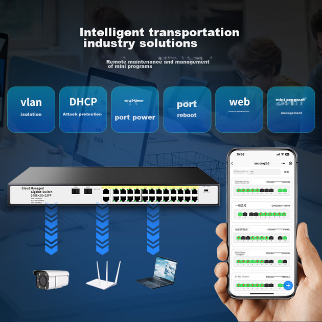 Коммутатор Huoyi 28 портов гигабитный, 26+2 SFP - изображение 3