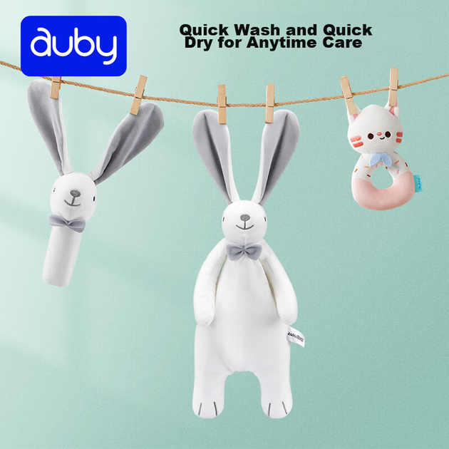 Мягкая игрушка-зайчик Auby для новорожденных, плед-успокоитель для сна малыша, плюшевая кукла-марионетка. Подарок для новорожденных. - изображение 4