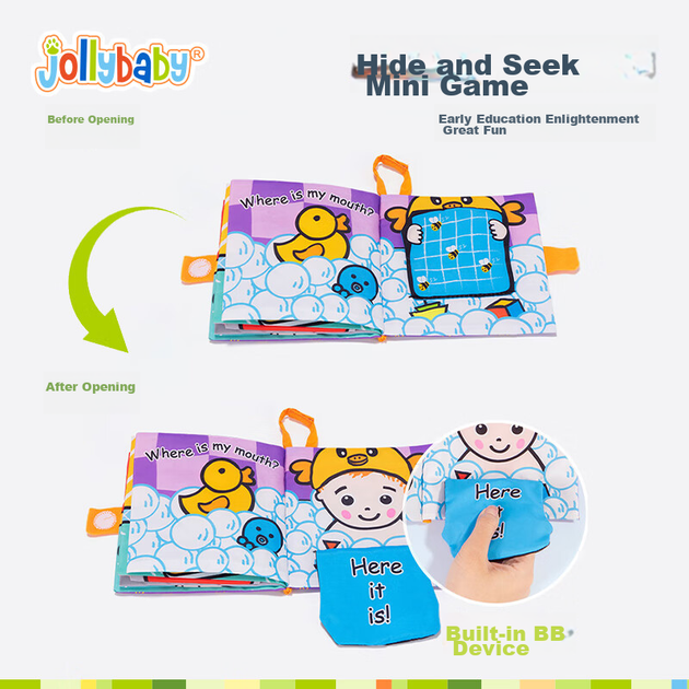 Развивающая игрушка-книжка из ткани Jollybaby для детей от 3 до 12 месяцев, пригодная для жевания, износостойкая, моющаяся, с 3D-эффектом. Подарок. - изображение 6