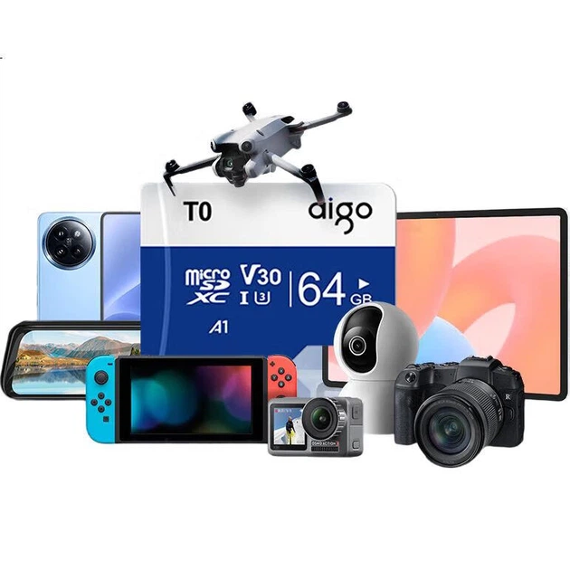 Карта памяти Aigo 64 ГБ TF (MicroSD) A1 U1 V30 4K для видеорегистратора, высокоскоростная карта памяти, высокопрочная карта T0 - изображение 3