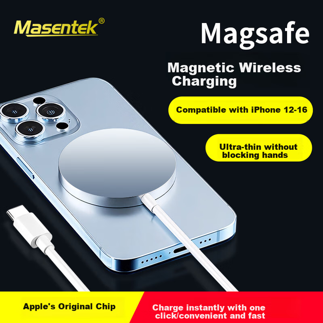 Masentek сумісний із бездротовим зарядним пристроєм Apple, підтримує швидку магнітну зарядку MagSafe для iPhone ProMax, телефону з магнітною зарядкою Apple 17/16/15/14/13/12/PLUS - изображение 4