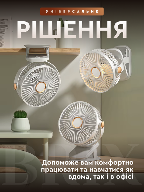 Багатофункціональний вентилятор з затискачем та затишною підсвіткою Білий - зображення 2