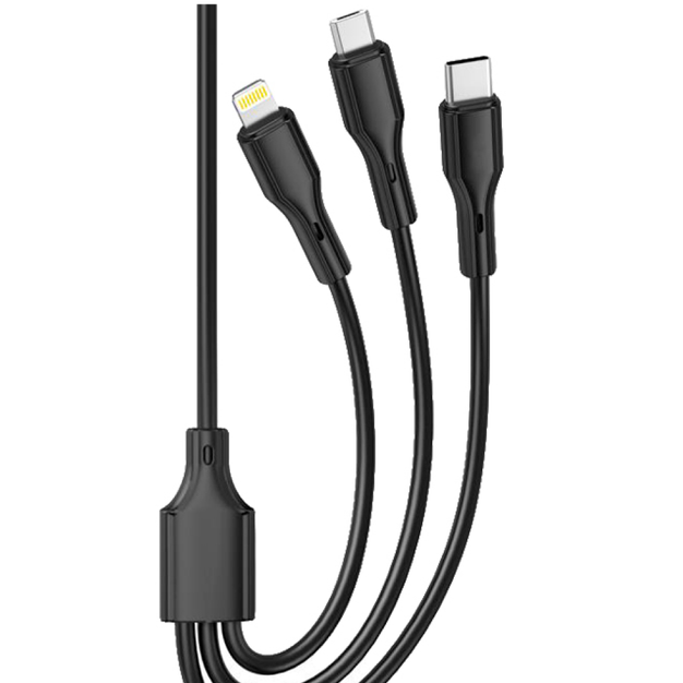 Кабель USB XO NB230 Rock Series 3in1 с быстрой зарядкой для Micro-USB Type-C Lightning черный - Фото 2 Кабель USB XO NB230 Rock Series 3in1 с быстрой зарядкой для Micro-USB Type-C Lightning черный - изображение 2