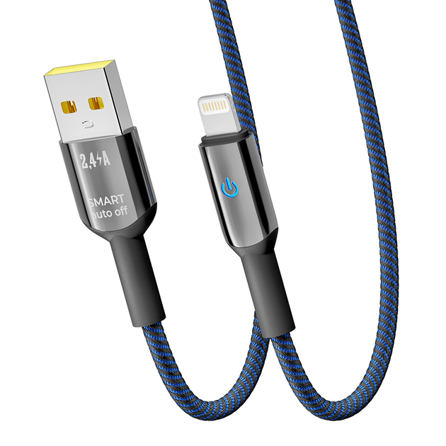 Кабель USB YOKI SMART YK-SM31 Lightning 2.4A 1.2m с LED индикатором автоматическое выключение из цинкового сплава Black. - изображение 2