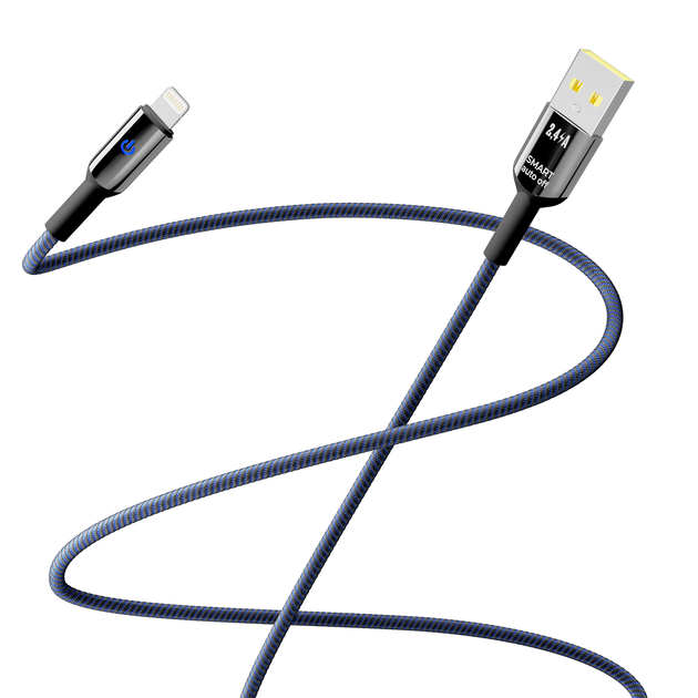 Кабель USB YOKI SMART YK-SM31 Lightning 2.4A 1.2m с LED индикатором автоматическое выключение из цинкового сплава Black. - изображение 3