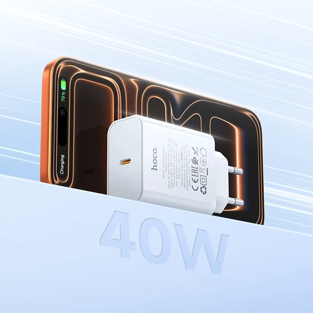 Сетевое зарядное устройство Hoco CS113A USB-C PD3.2 60W с быстрой зарядкой LED подсветка белый - изображение 4