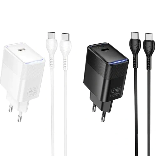 Сетевое зарядное устройство Hoco CS113A USB-C PD3.2 60W с быстрой зарядкой LED подсветка белый - изображение 8