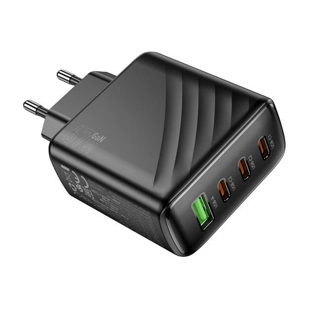 Сетевое зарядное устройство Hoco CS27A 67W с 3USB-C 1USB PD QC быстрая зарядка черный - Фото 2 Сетевое зарядное устройство Hoco CS27A 67W с 3USB-C 1USB PD QC быстрая зарядка черный - изображение 2