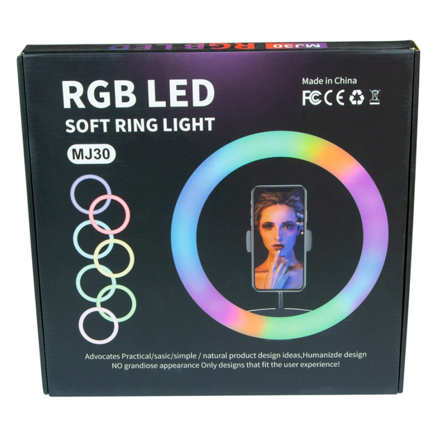 Лампа кольцевая RGB MJ30 30cm с регулировкой яркости и USB для смартфонов черная - изображение 2