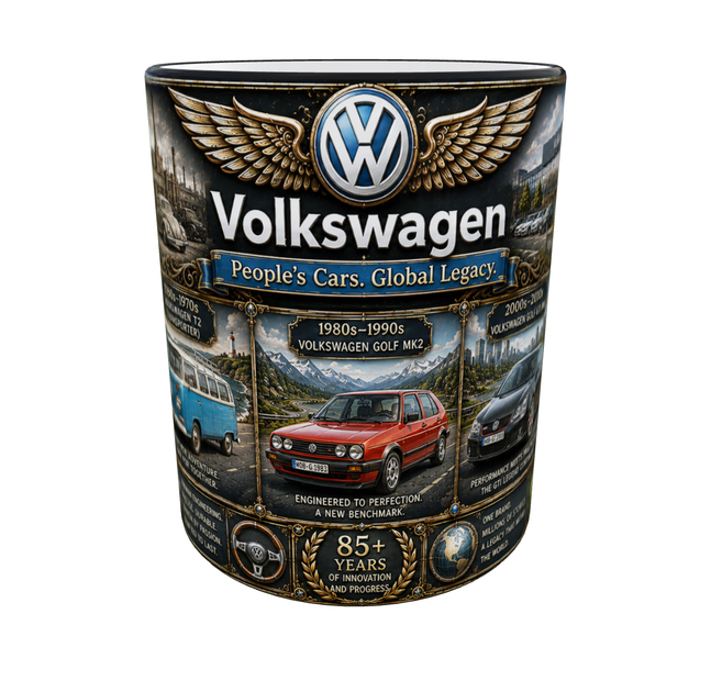 Кружка (чашка) с принтом история Volkswagen | серия AUTO LEGENDS | Керамическая 330 мл(чёрная ручка) - изображение 6