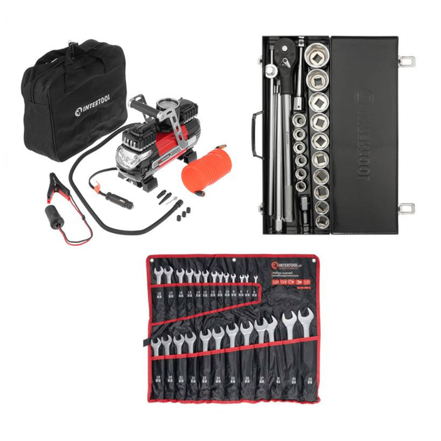 Набор для авто INTERTOOL компрессор AC-0003 + набор инструментов STORM ET-8321 + набор ключей HT-1200 - Фото 1 Набор для авто INTERTOOL компрессор AC-0003 + набор инструментов STORM ET-8321 + набор ключей HT-1200 - изображение 1