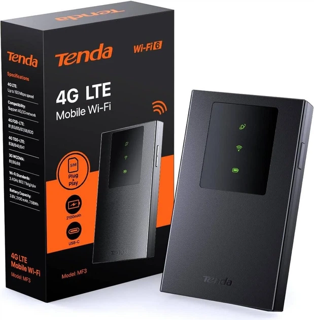 Мобильный 4G Wi-Fi роутер Tenda MF3 / 2100 мАч / до 286 Мбит/с / Type-C / Черный (102188424) - Уценка - Фото 2 Мобильный 4G Wi-Fi роутер Tenda MF3 / 2100 мАч / до 286 Мбит/с / Type-C / Черный (102188424) - Уценка - изображение 2