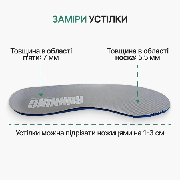 Спортивні устілки для взуття з амортизацією для бігу та кросівок 42р (27см), світло-сірі, S-25 №71 - зображення 3